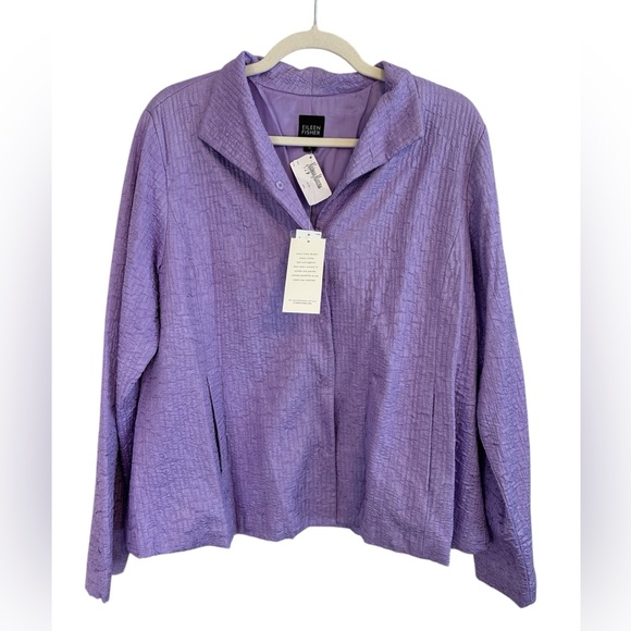 Eileen Fisher Jackets & Blazers - Eileen Fisher Purple 100% Silk Snap Closure Crinkle Jacket Size Medium
